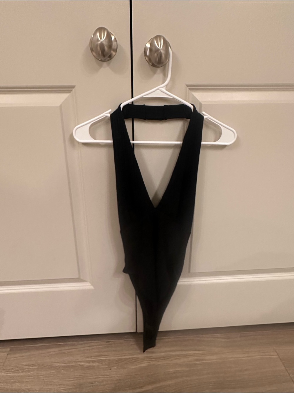 Buckle Black V-Neck Sleeveless Bodysuit